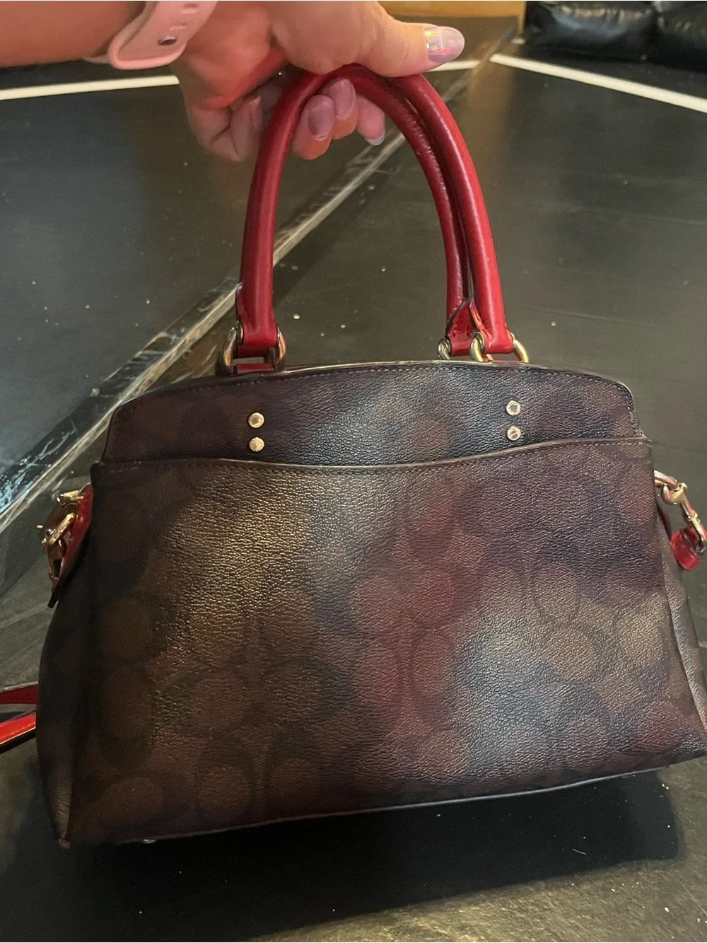 Coach Mini Lillie Carryall in Signature Canvas (Brown/1941 Red)